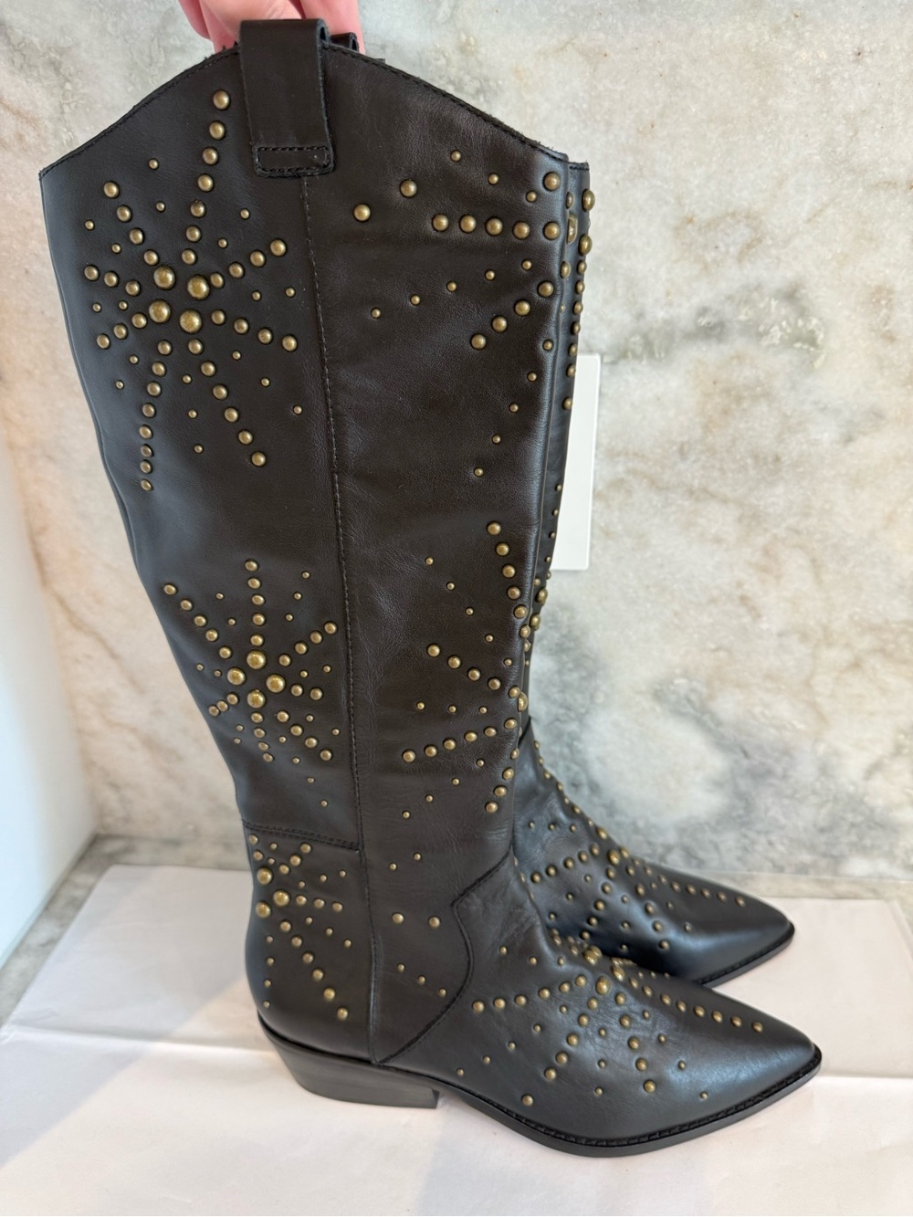 1. State Black Sabylla Studded Leather Western Boots Cowboy Cowgirl Unique RARE
